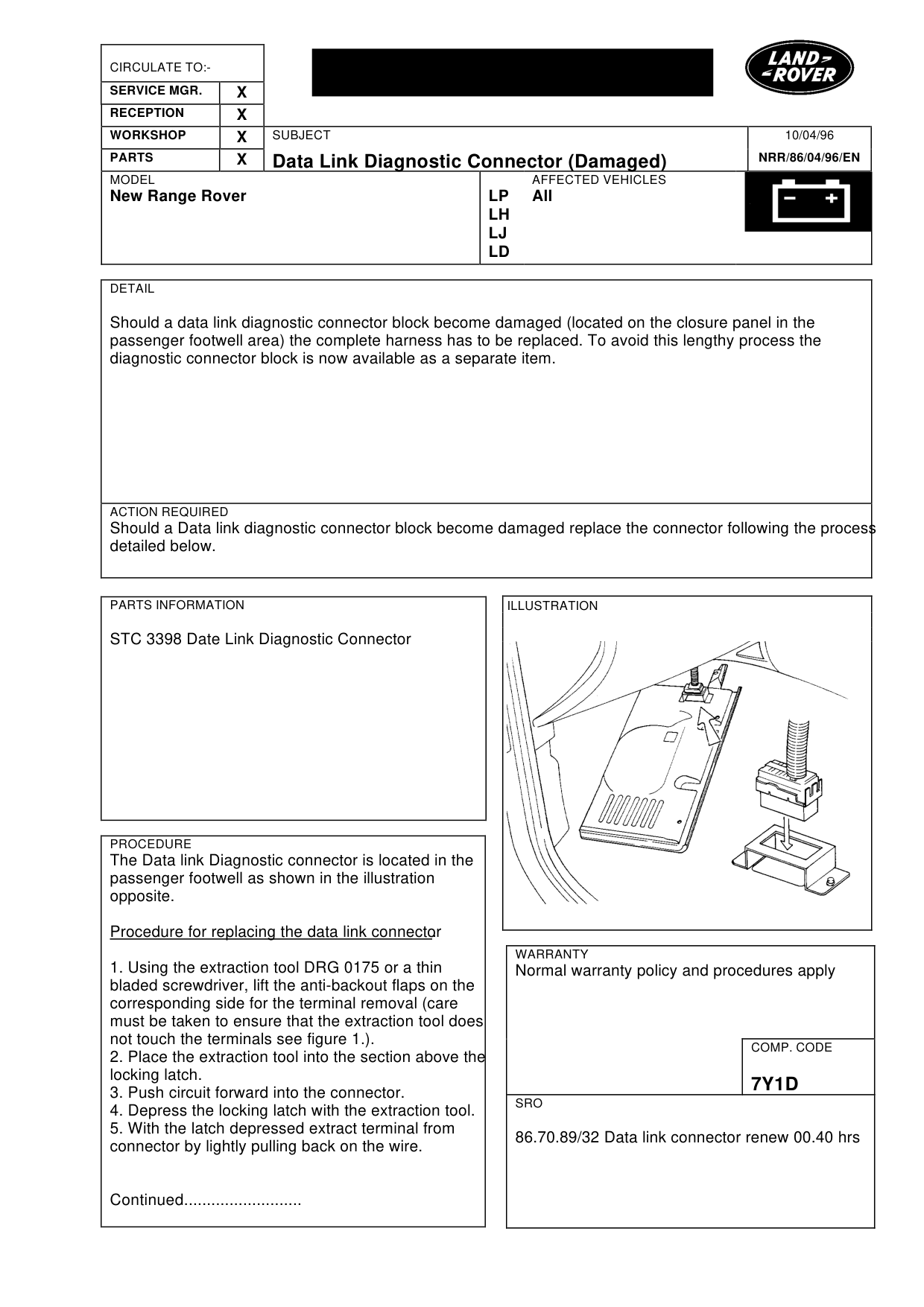 Data Link Diagnostic Connector (Damaged) – bulletin page 1