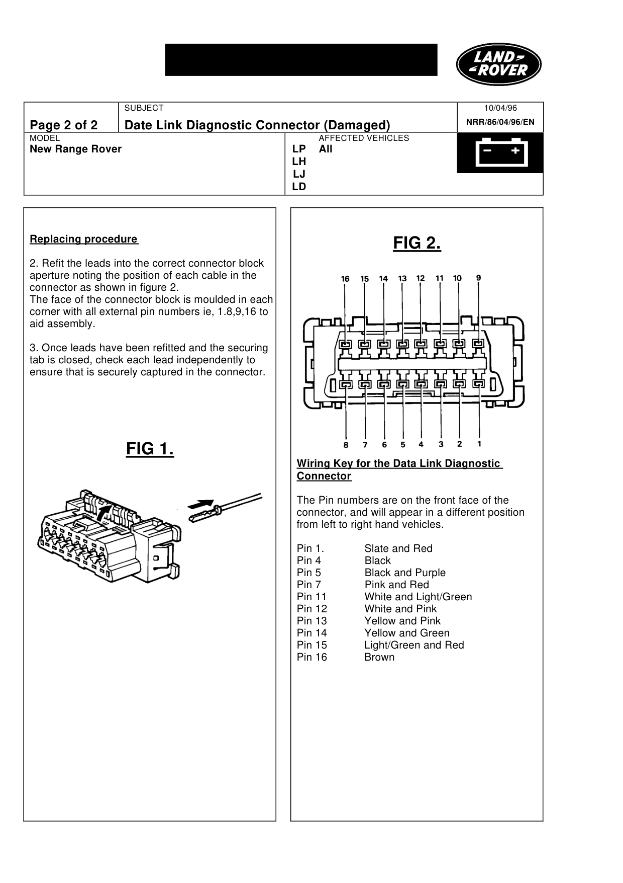 Data Link Diagnostic Connector (Damaged) – bulletin page 2