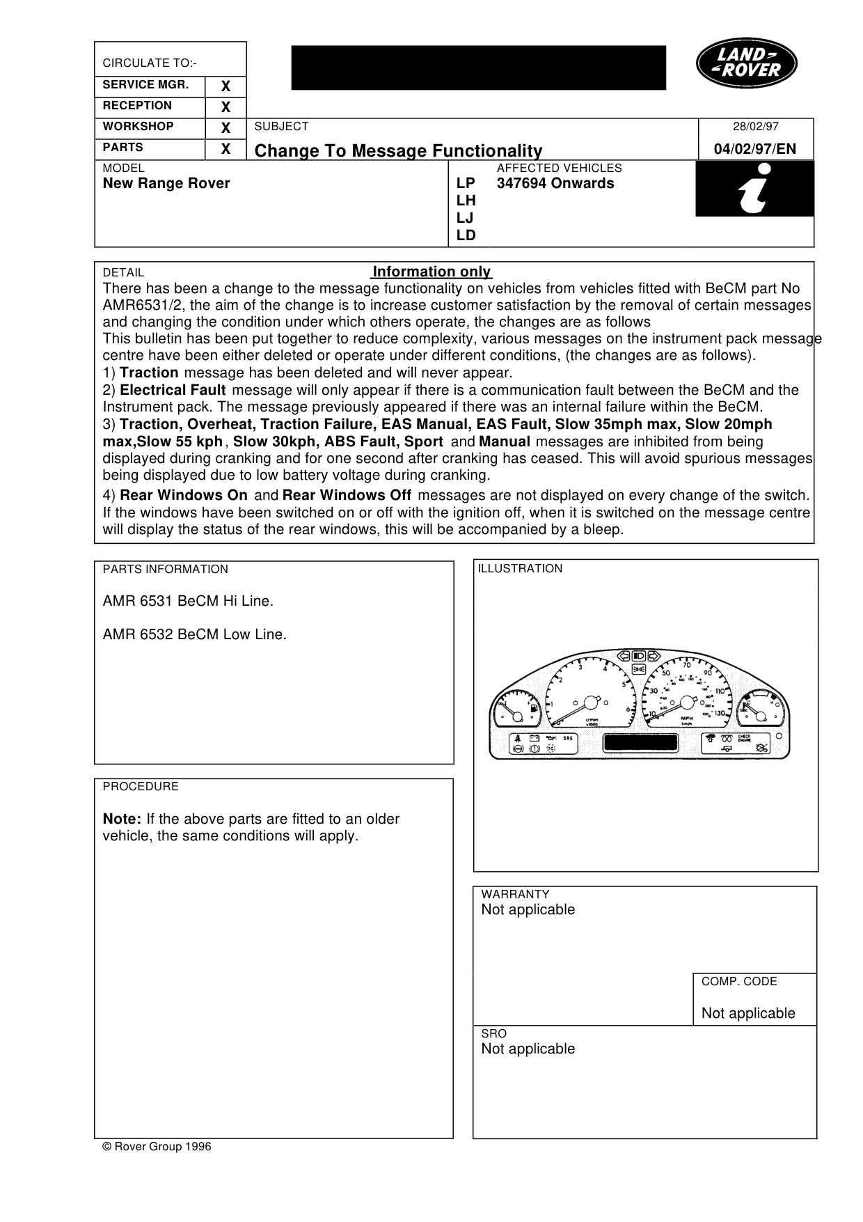 Change To Message Functionality – bulletin page 1