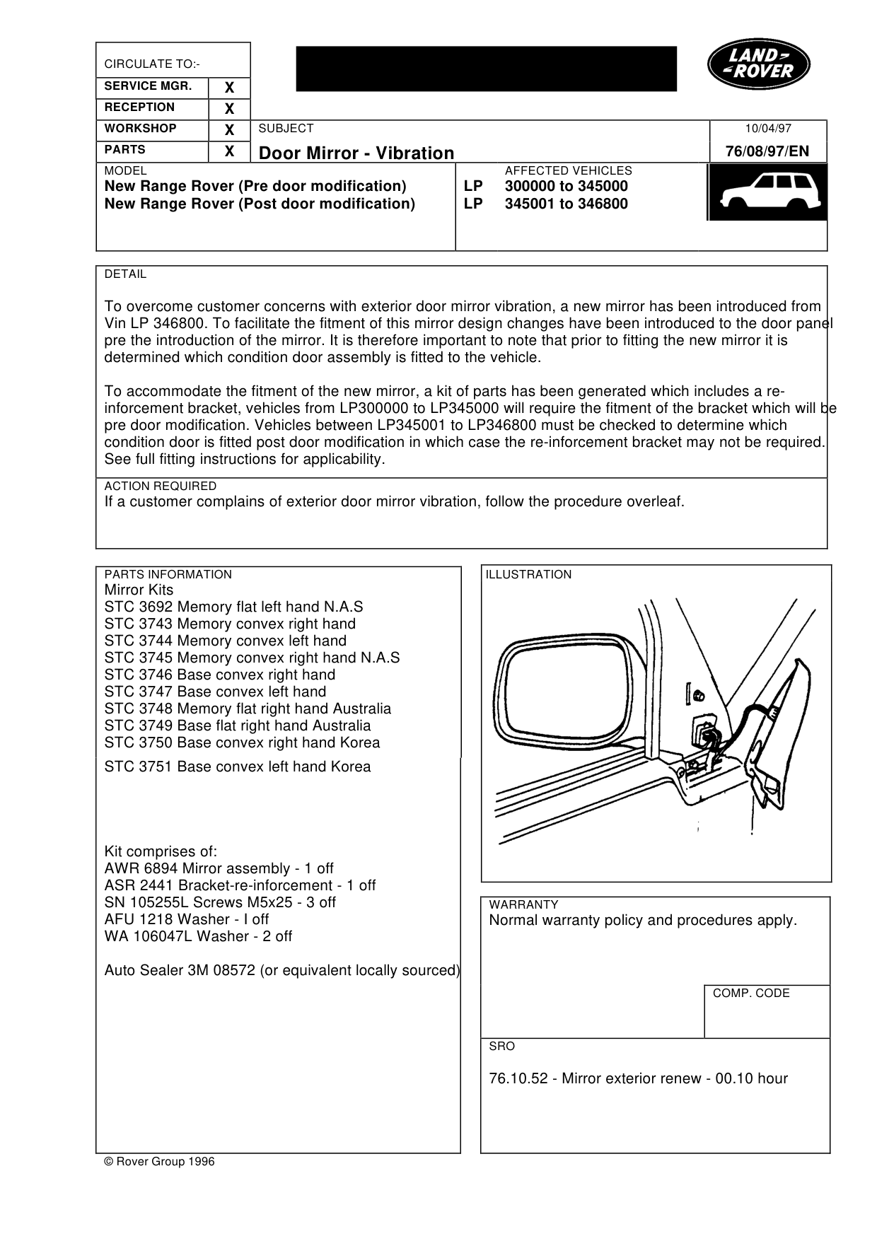 Exterior Door Mirror Vibration – bulletin page 1