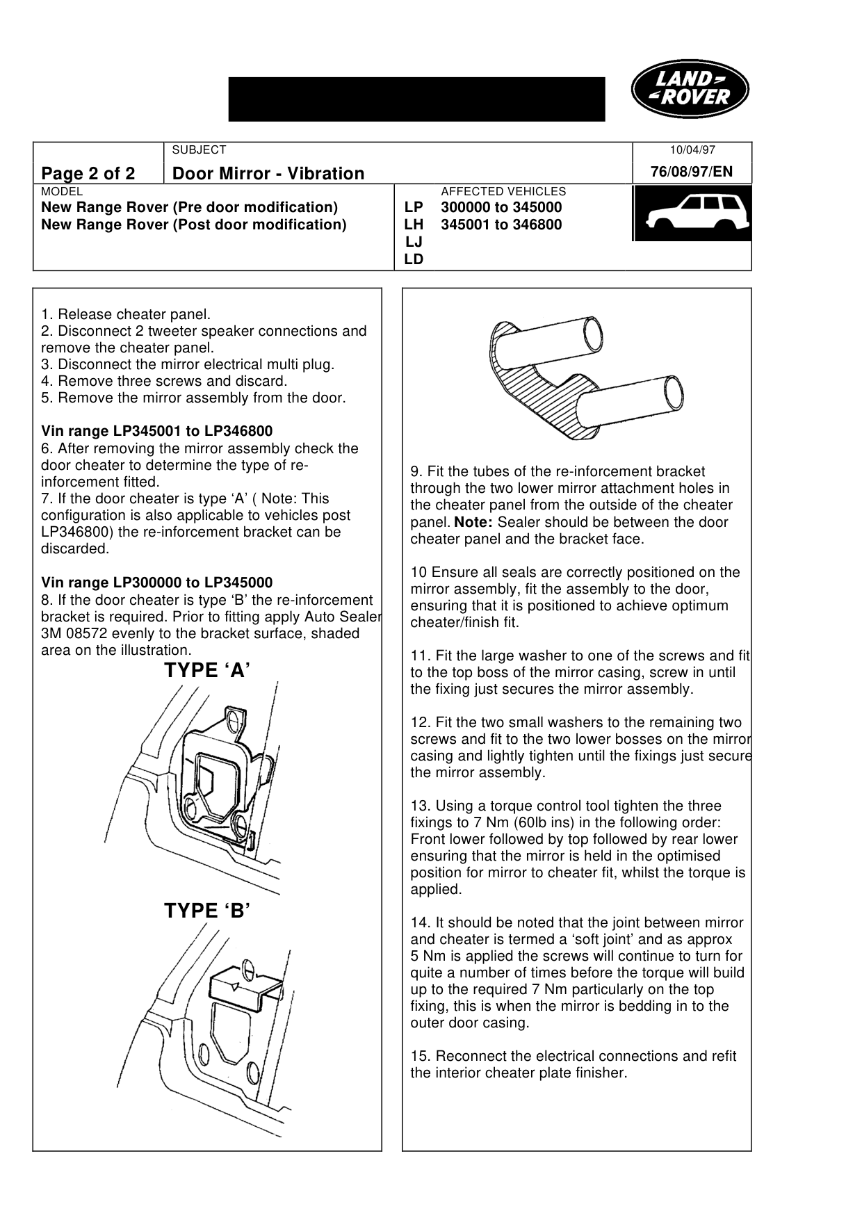 Exterior Door Mirror Vibration – bulletin page 2