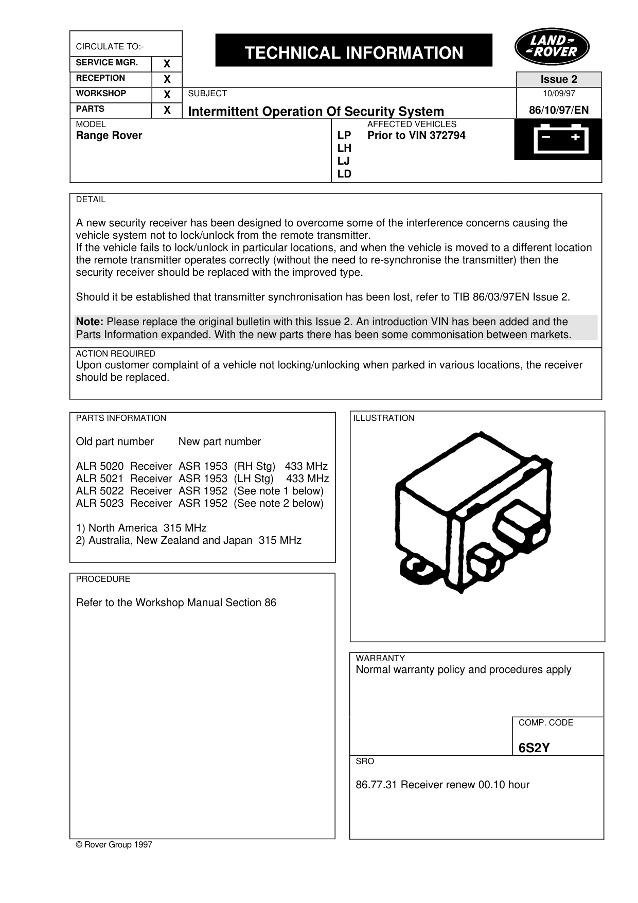 Intermittent Operation Of Security System – bulletin page 1