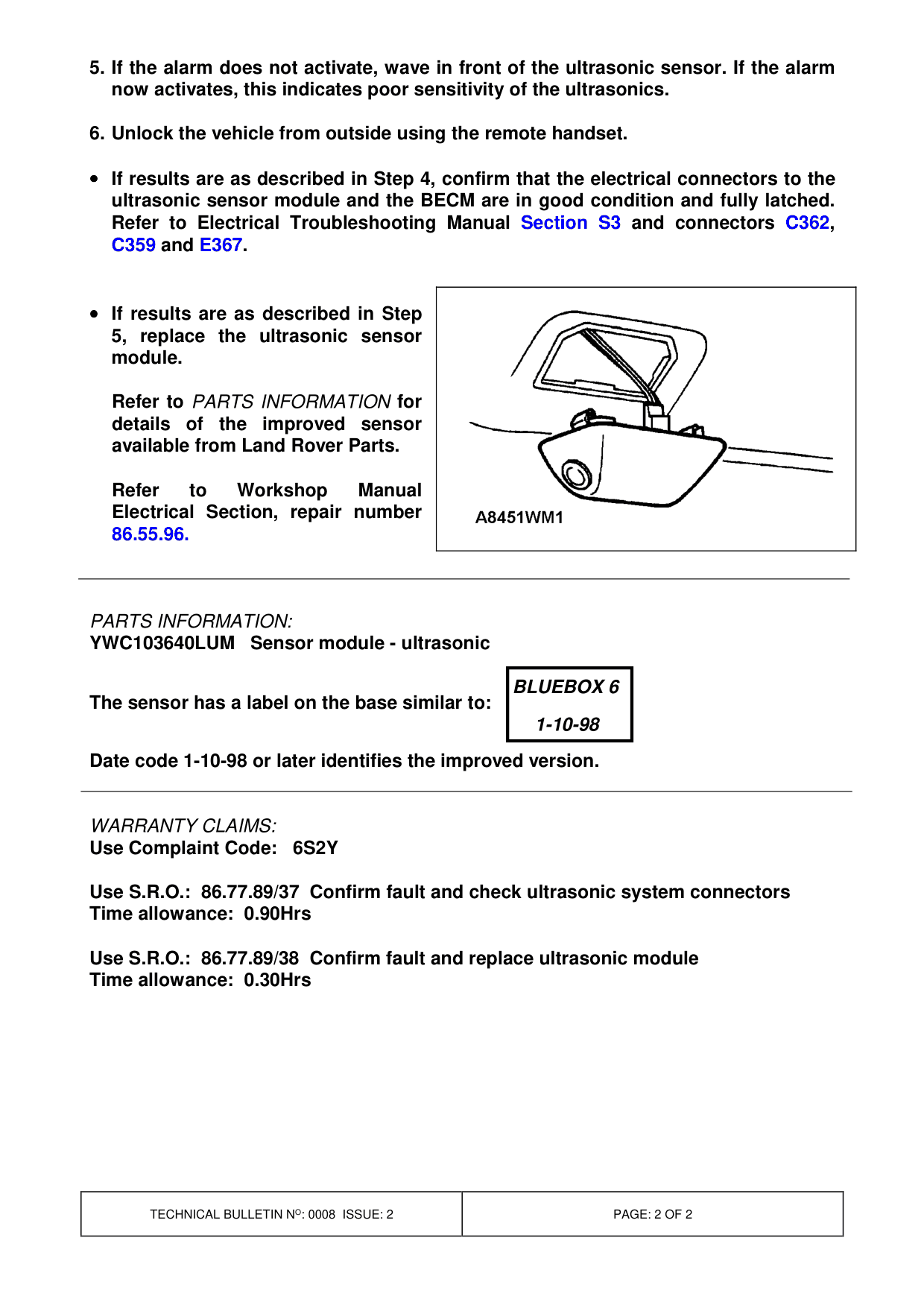 ‘Alarm Fault’ Message Displayed On Message Centre – bulletin page 2
