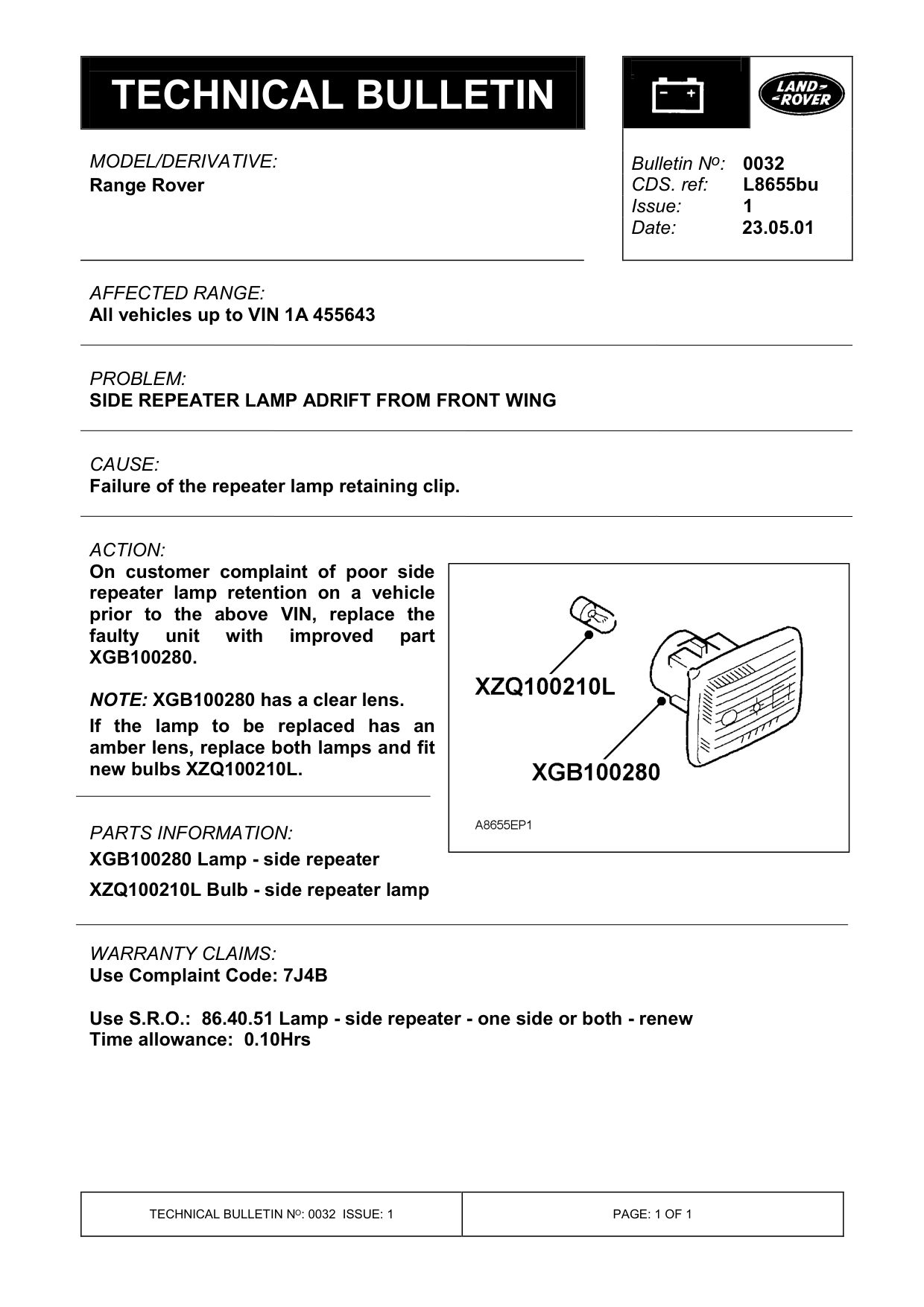 Side Repeater Lamp Adrift From Front Wing – bulletin page 1