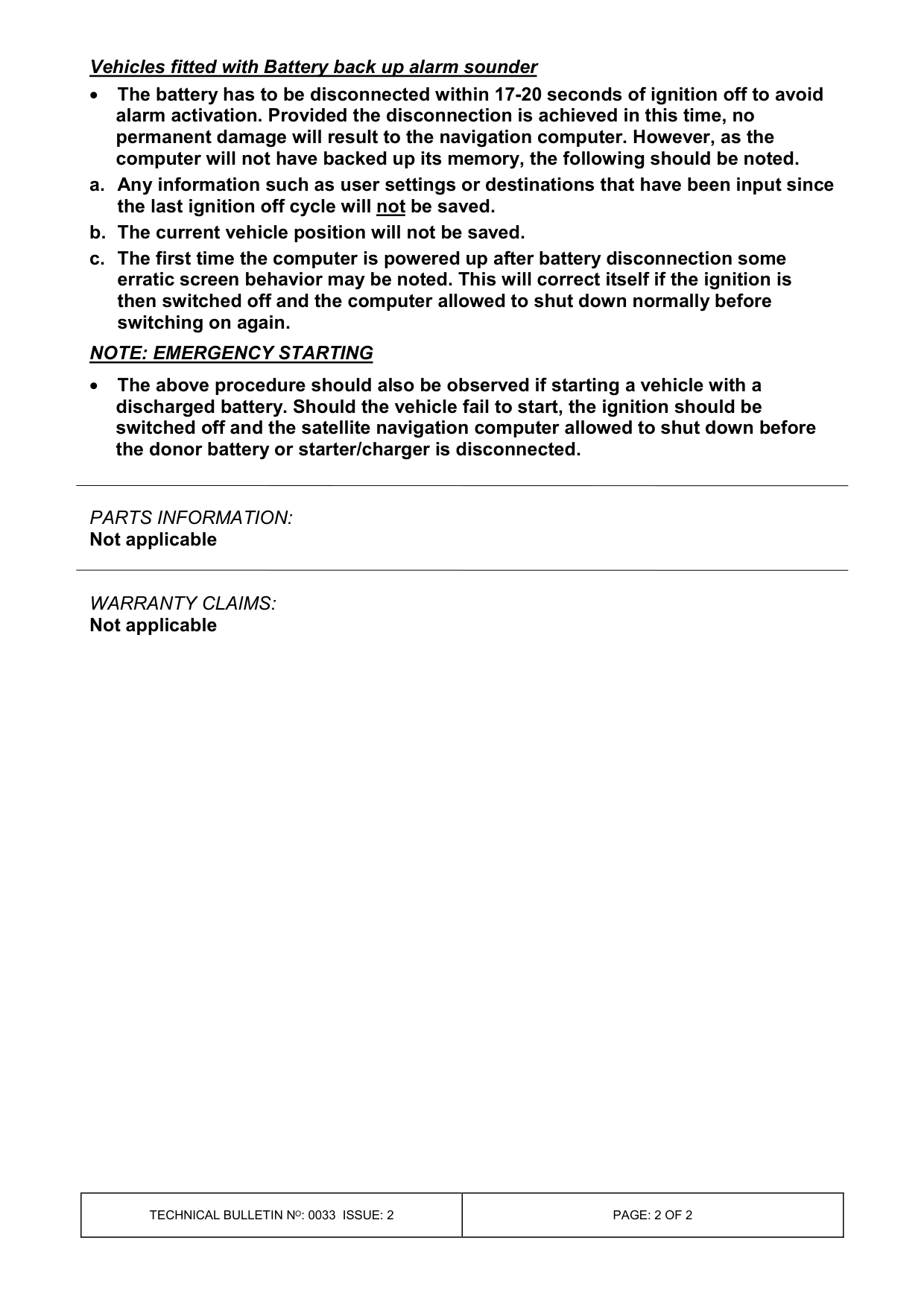 Battery Disconnection Procedure – bulletin page 2