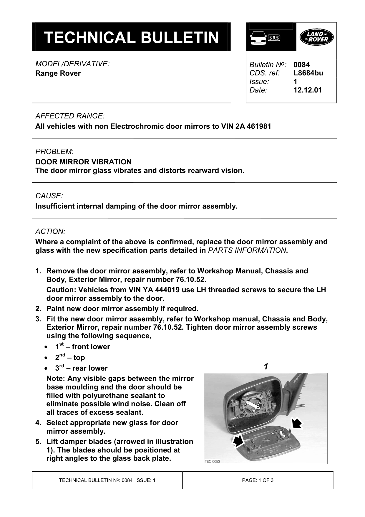 Door Mirror Vibration – bulletin page 1
