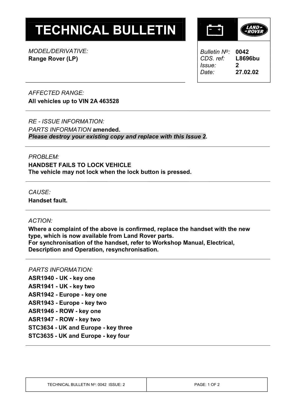Handset Fails To Lock Vehicle – bulletin page 1