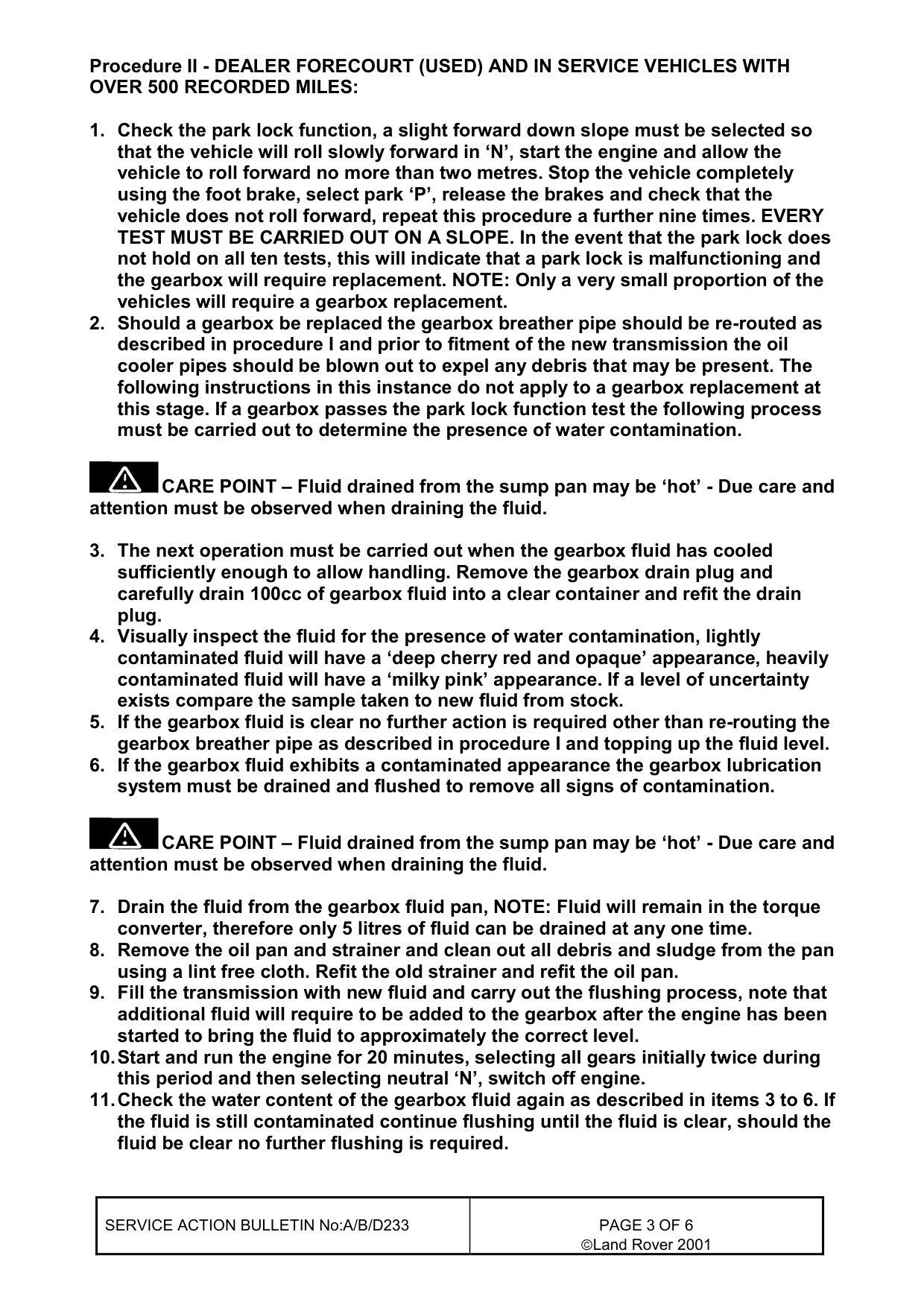 Automatic Gearbox Fluid Contaminated With Water – bulletin page 3