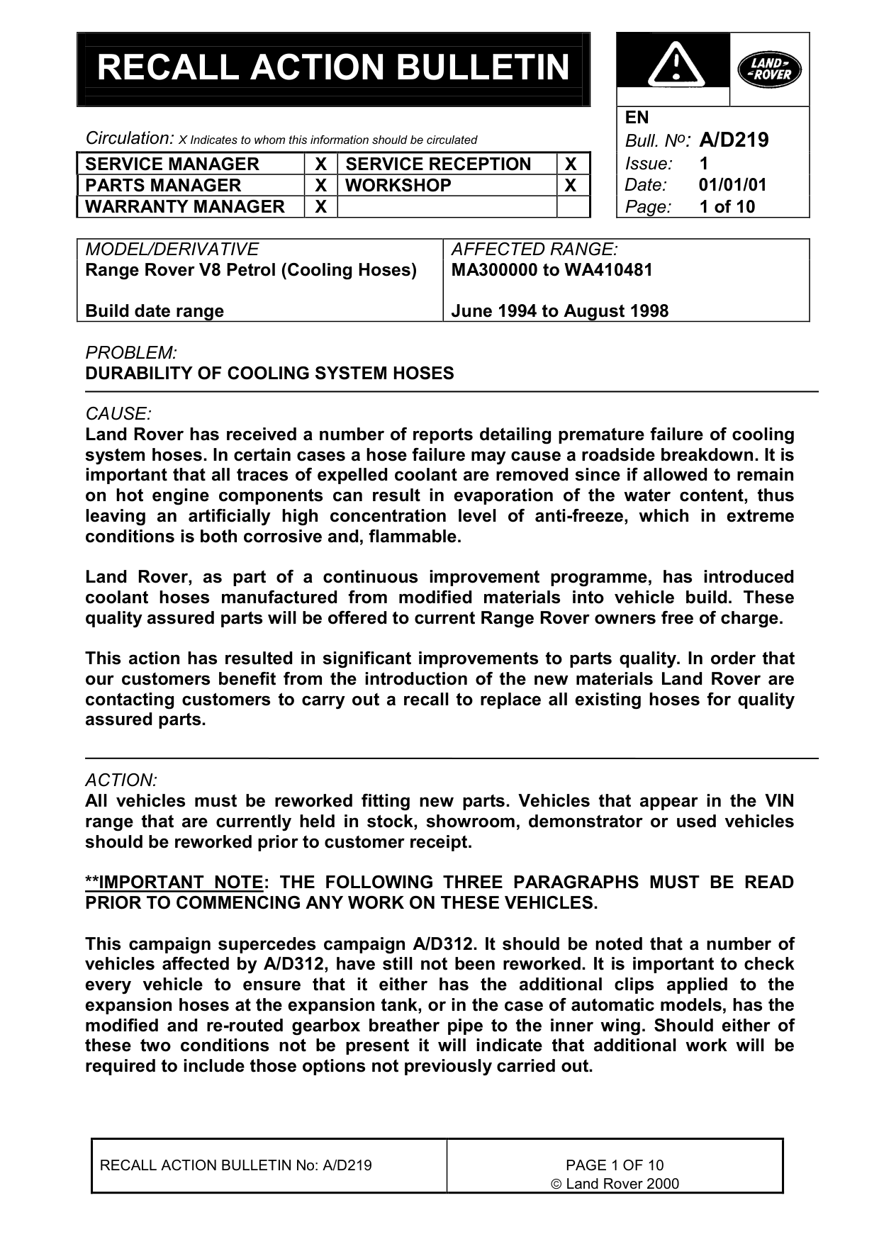 Durability Of Cooling System Hoses – bulletin page 1