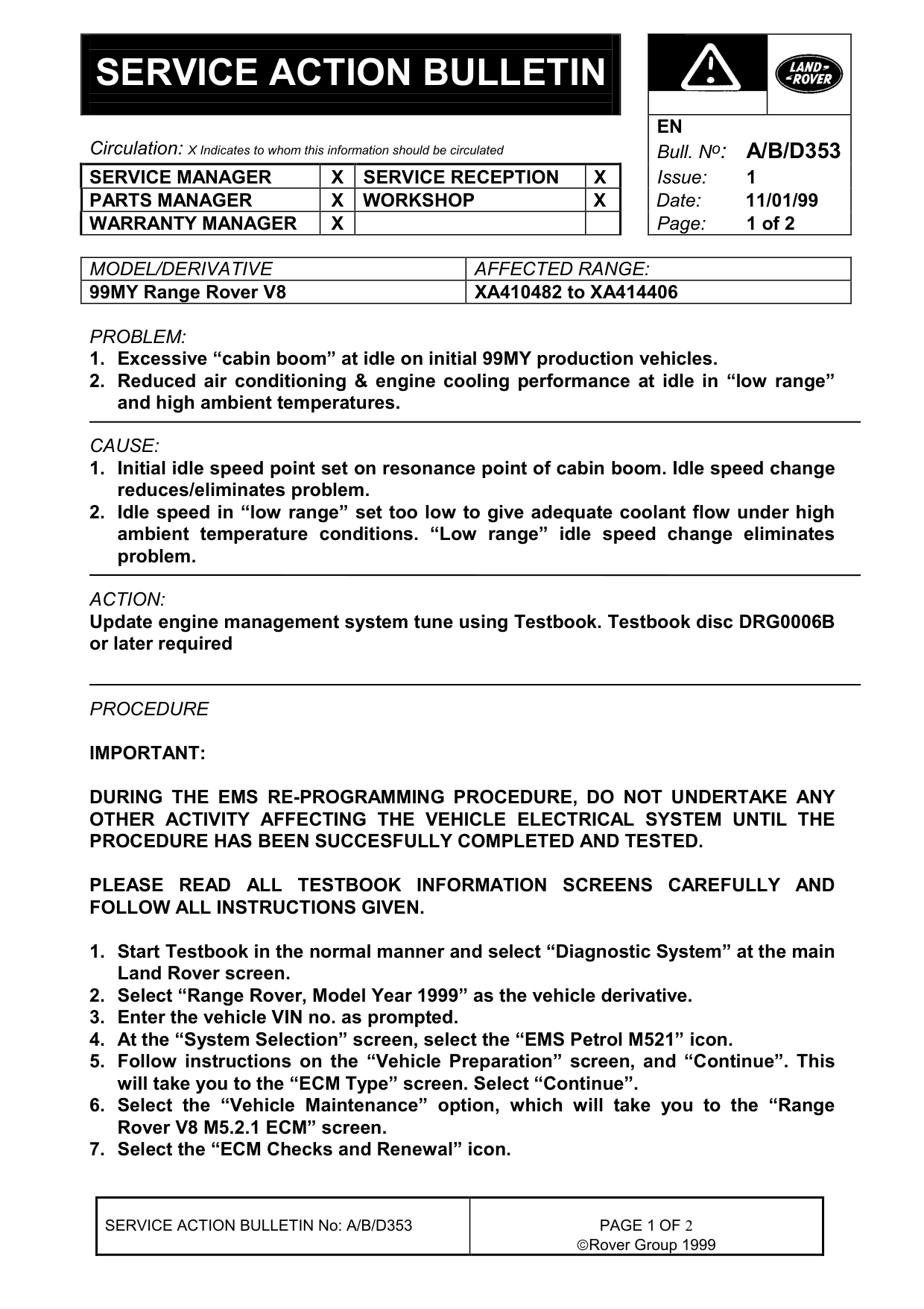 Excessive Cabin Boom At Idle – bulletin page 1
