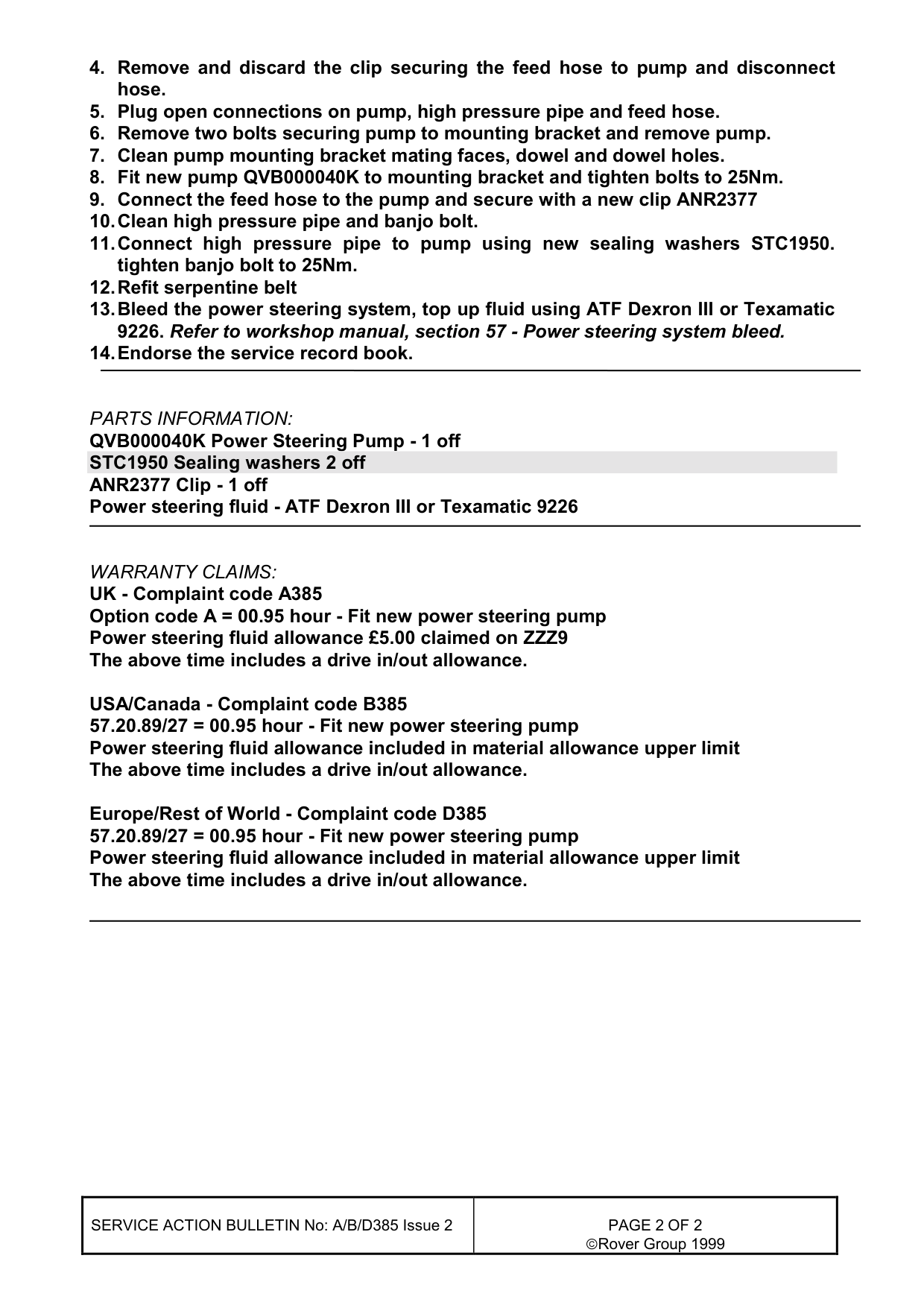 Power Steering Pump Pulley - Fatigue Cracks – bulletin page 2