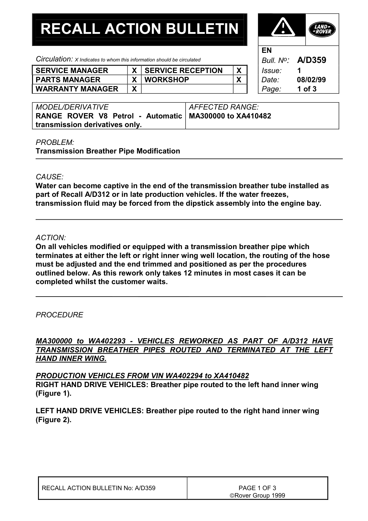 Transmission Breather Pipe Modification – bulletin page 1