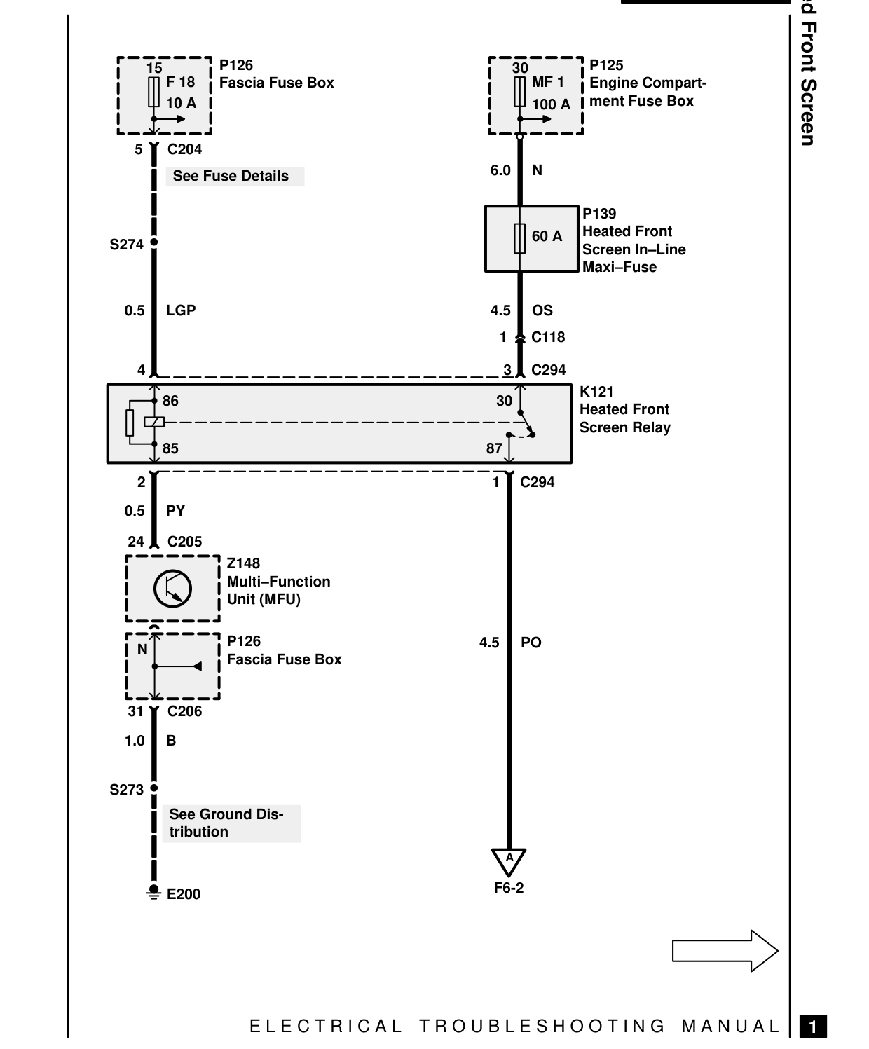 Heated Front Screen – Circuit Diagram