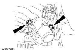 Step 29: Remove the 2 bolts and the coolant outlet adapter.