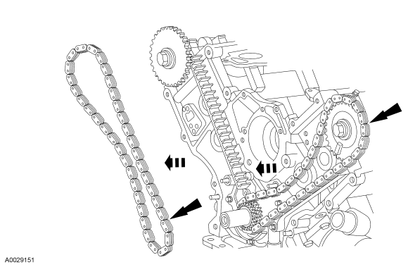 Step 52: Remove the LH and RH timing chains and the crankshaft sprocket.