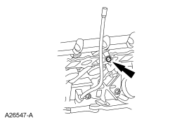 Step 56: Remove the bolt and the oil level indicator tube.