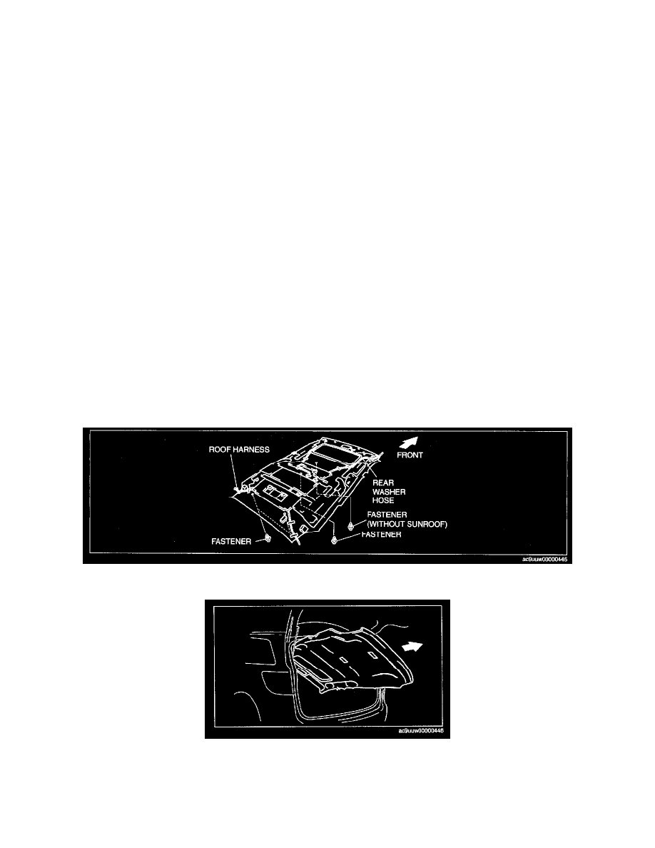 Mazda 3 Service Manual: Headliner RemovalInstallation Mazda 3 Service Manual: Headliner RemovalInstallation