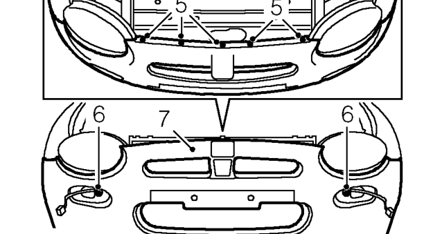 Front bumper valance – Remove screw securing each end of bumper valance to wings.
