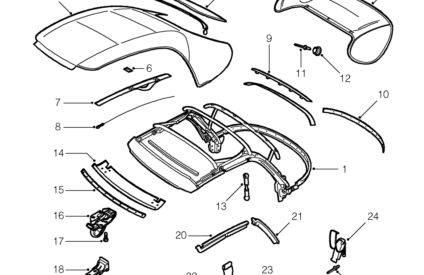 Hood assembly components - soft top