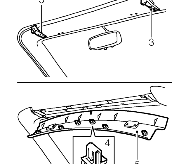 Header trim – Release catches and lower hood.