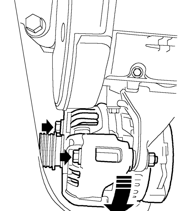 Remove nut securing alternator lead and release lead, disconnect alternator multiplug.