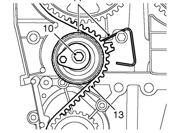 Removal - engines fitted with automatic timing belt tensioner – If camshaft timing belt is to be re-used, mark direction of belt rotation using chalk.
