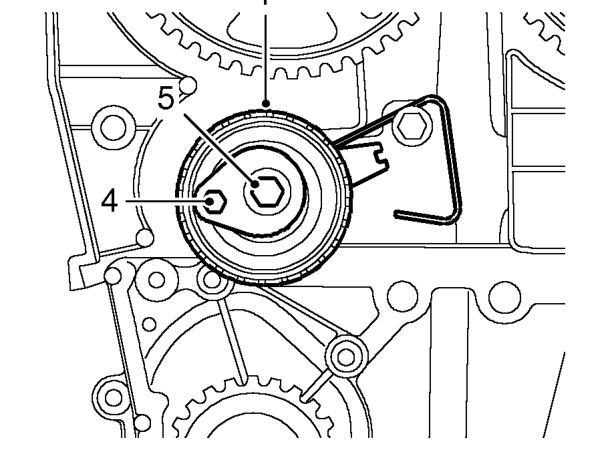 Refit - engines fitted with automatic timing belt tensioner – Ensure dots on crankshaft gear are aligned with flange on oil pump and that tool is lockin