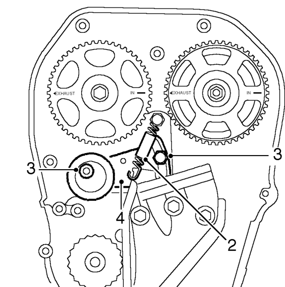 Camshaft timing belt manual tensioner – Remove and discard camshaft timing belt. See this section.