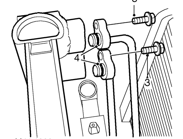 Cooler - gearbox fluid – Position container underneath gearbox fluid cooler connections to collect any spillage.