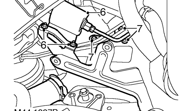 Primary bearing – Release 2 hand brake cables and gear selector cable from clips on air cleaner mounting bra