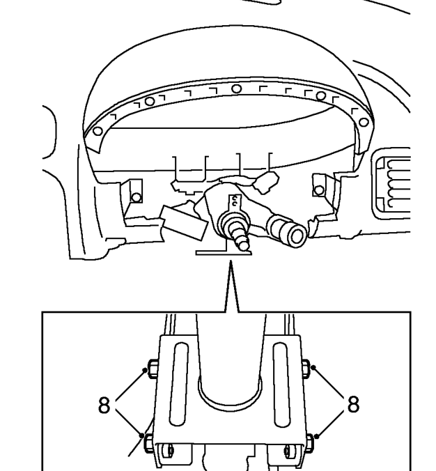 Remove 2 bolts securing upper steering column to fascia rail.