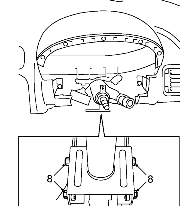 Remove 2 bolts securing upper steering column to fascia rail.