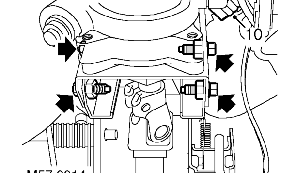 Remove 2 bolts securing upper steering column to fascia rail.