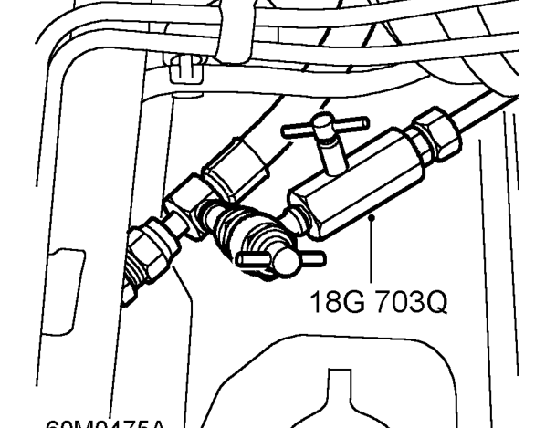 Test 18g 703q, 18g 1743 – Depressurise and evacuate the hydragas unit on the low side of the car.