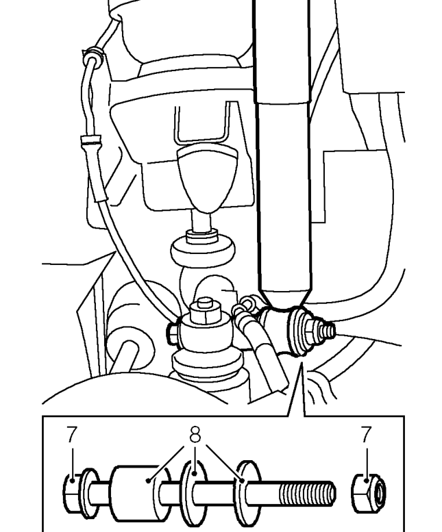 Front lower arm – Fit a wedge between suspension arm and subframe, lower suspension onto wedge and remove ja