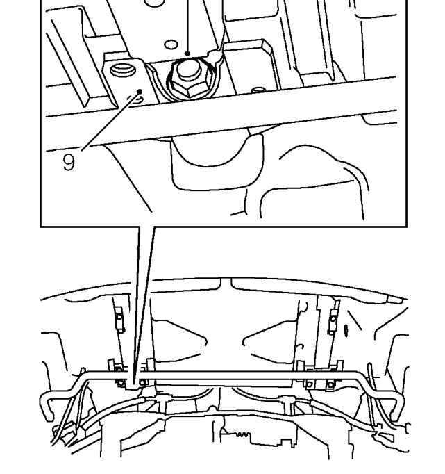 Remove 3 bolts securing rear subframe mounting to body and collect anti-roll bar bracket.