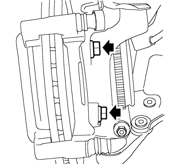 Brake caliper carrier - front – Remove and discard 2 shims from pads.