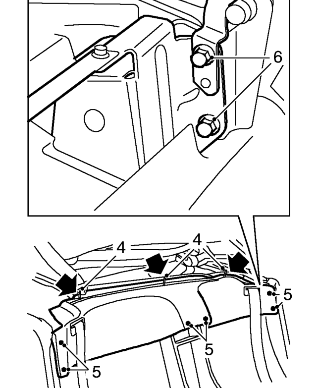Hood frame – Tilt both seat squabs forward.