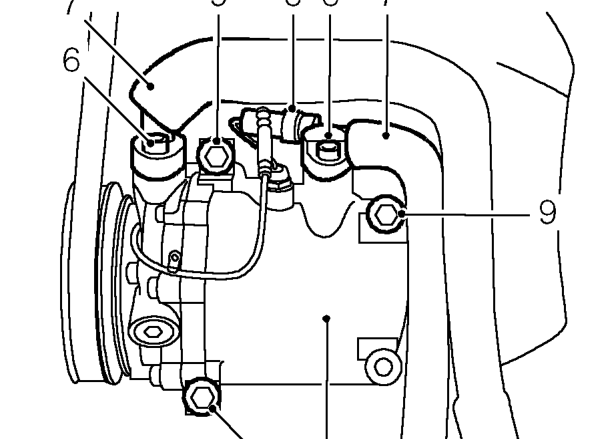 Compressor – Remove alternator. See ELECTRICAL, Repairs.