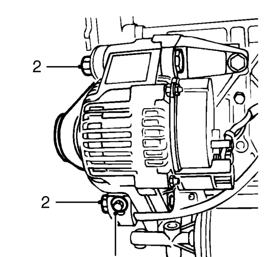 Loosen bolt securing alternator adjustment bracket.