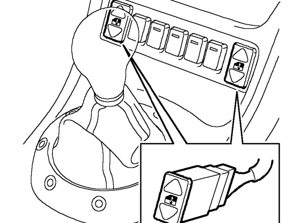 Electric window switch - 2000my on – Remove console closing panel. See BODY, Interior trim components.