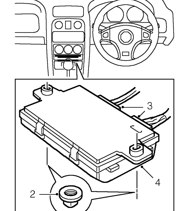 Anti-theft alarm ecu – Remove 4 screws securing both closing panels to front console and position panels aside.