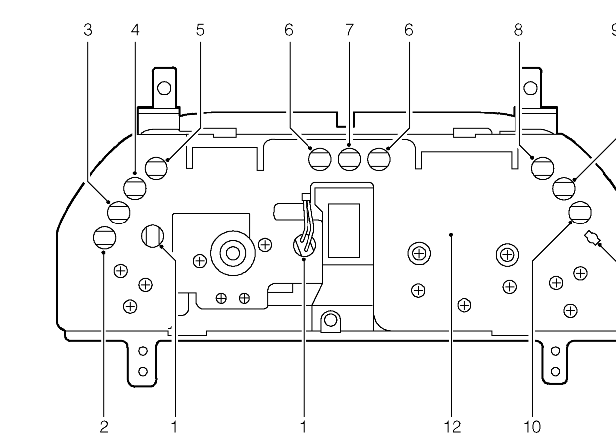 Instrument pack components - rear view (up to 2000my)