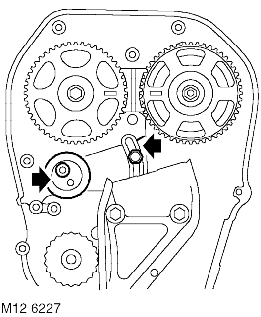 Gasket - cylinder head - vvc models – Mark camshaft gears for assembly purposes. Remove camshaft gears.