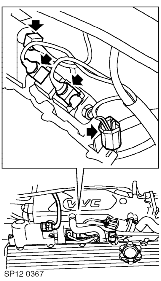 Release HO2S multiplug from bracket at rear of cylinder head.
