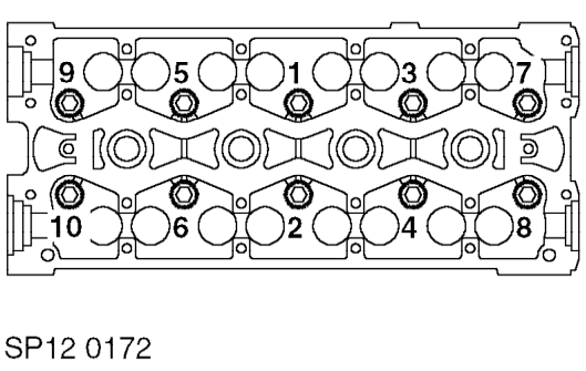 Using tool 12-182, rotate camshafts to gain access to cylinder head bolts beneath camshaft