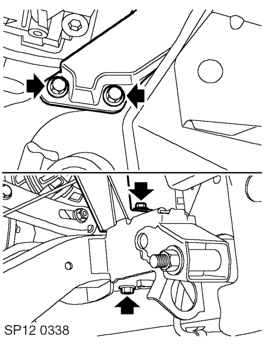 Remove 2 bolts securing top arm to engine.
