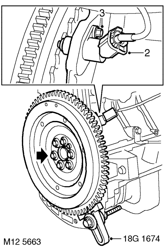 Flywheel - manual gearbox models – Remove clutch assembly. See CLUTCH, Repairs.