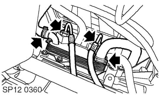 Cooler - engine oil - vvc – Position drain tray under engine oil cooler to collect spillage.