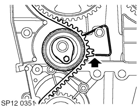 Remove and discard timing belt tensioner bolt.